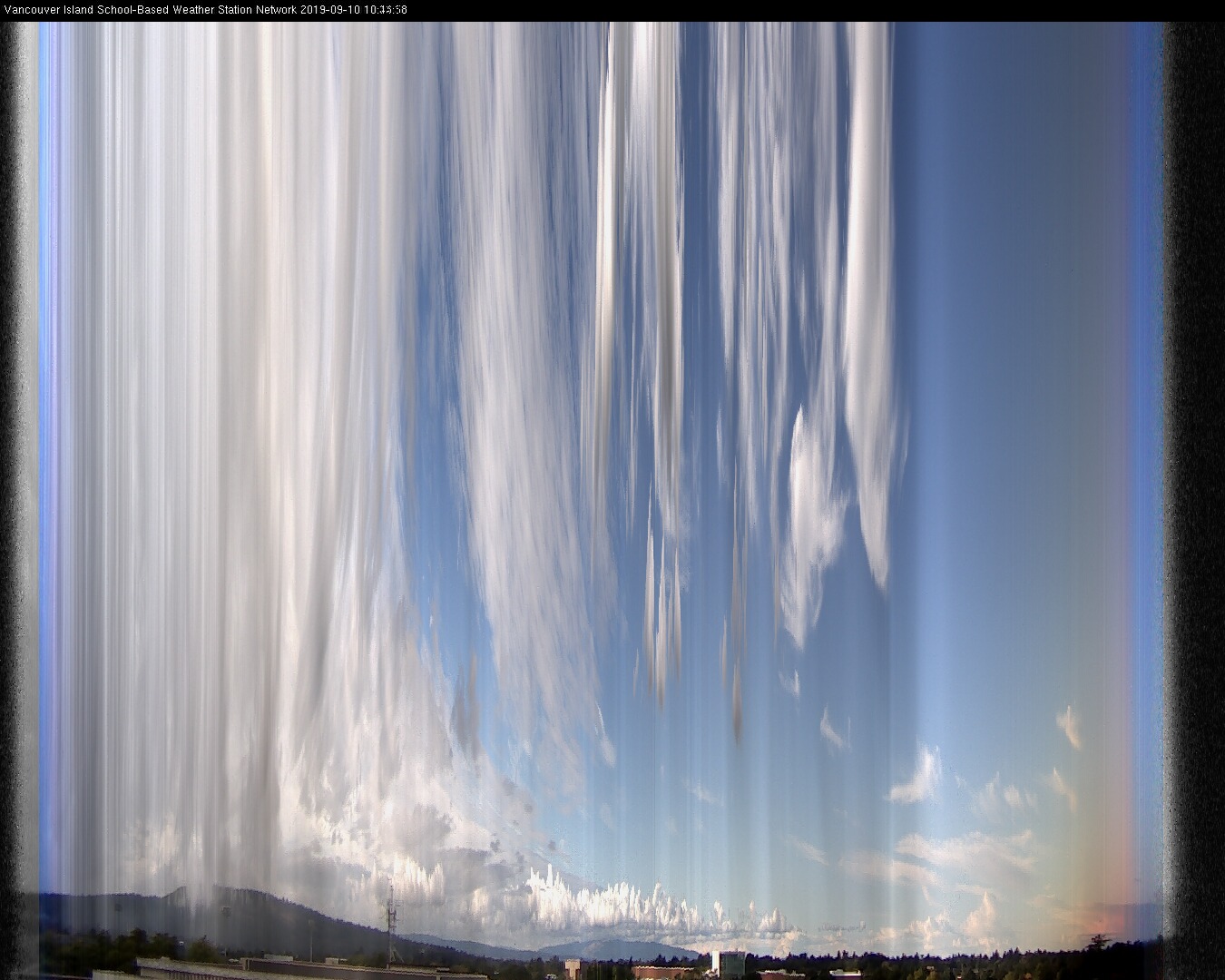 image of the sky seen from UVic, each column of pixels is a different minute, keogram
