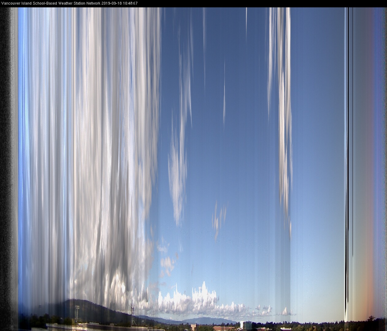 image of the sky seen from UVic, each column of pixels is a different minute, keogram