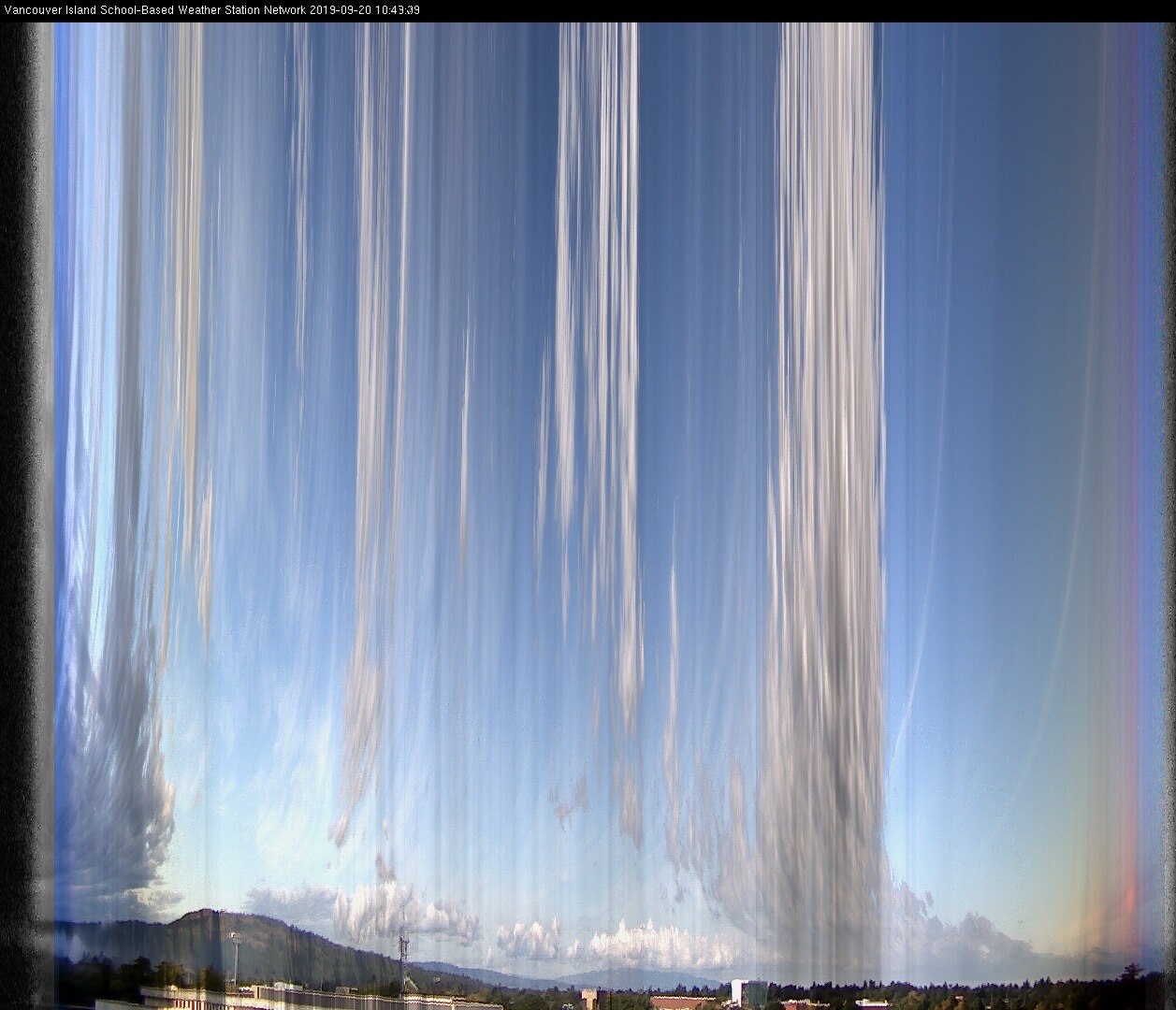 image of the sky seen from UVic, each column of pixels is a different minute, keogram