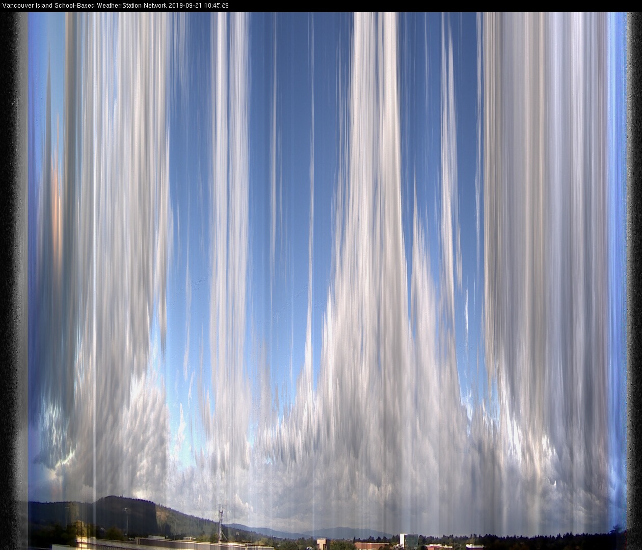 image of the sky seen from UVic, each column of pixels is a different minute, keogram