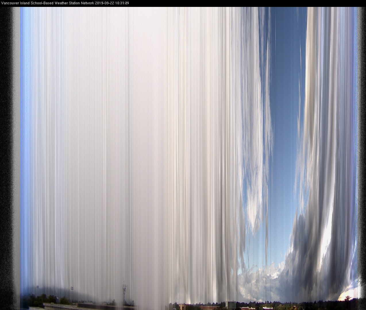 image of the sky seen from UVic, each column of pixels is a different minute, keogram