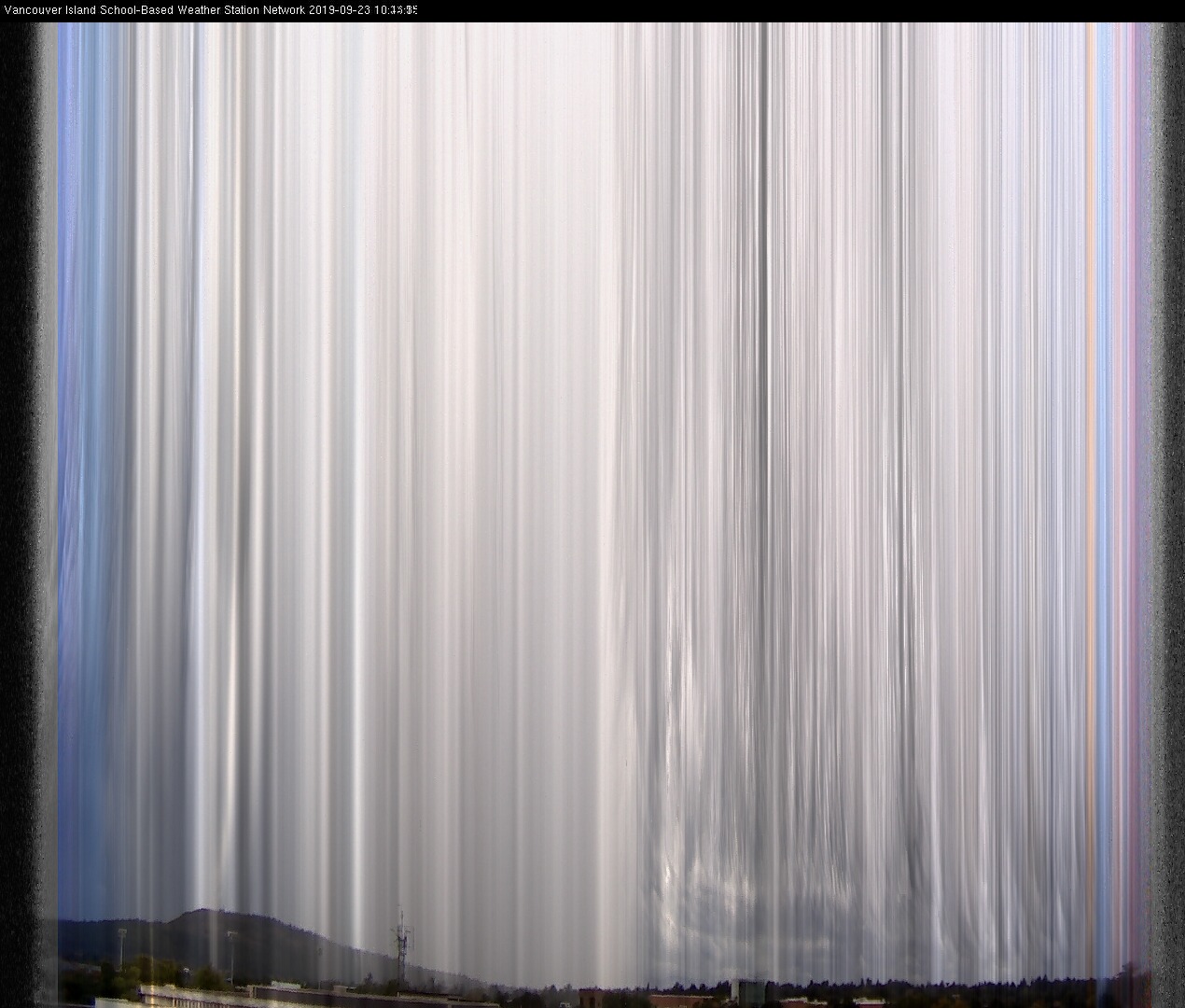 image of the sky seen from UVic, each column of pixels is a different minute, keogram