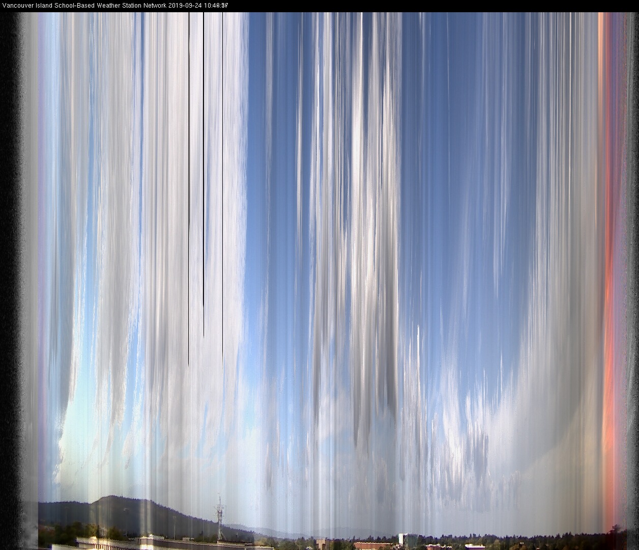 image of the sky seen from UVic, each column of pixels is a different minute, keogram