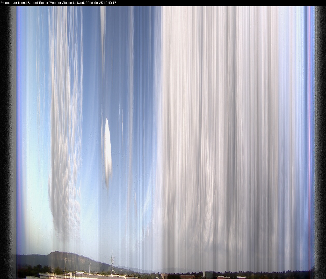 image of the sky seen from UVic, each column of pixels is a different minute, keogram