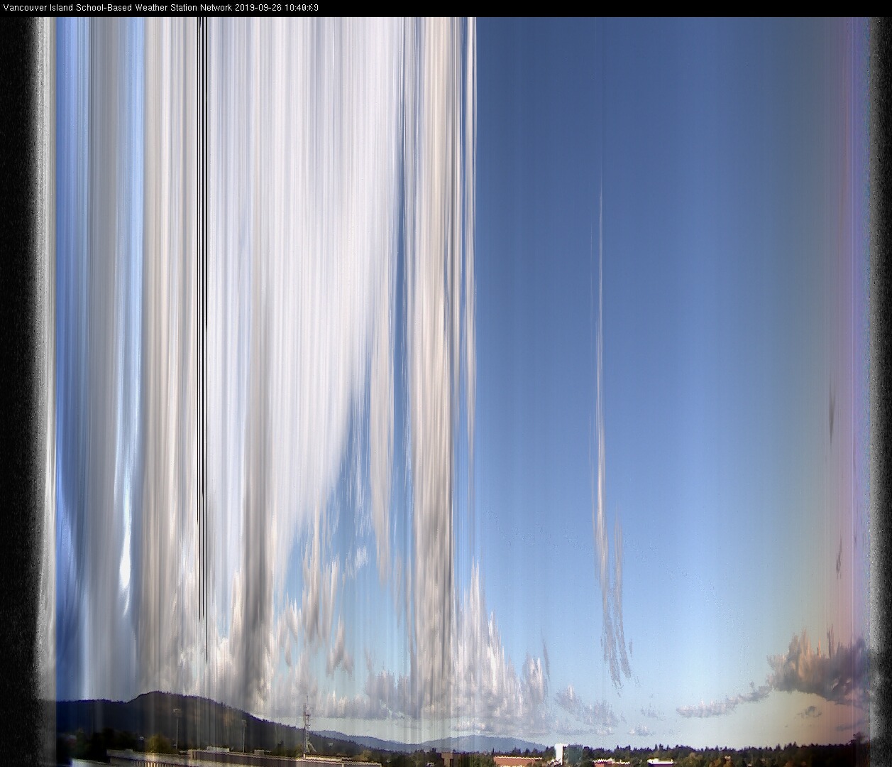 image of the sky seen from UVic, each column of pixels is a different minute, keogram