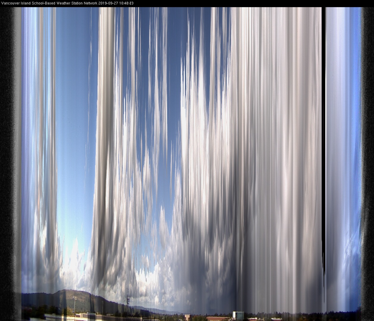 image of the sky seen from UVic, each column of pixels is a different minute, keogram