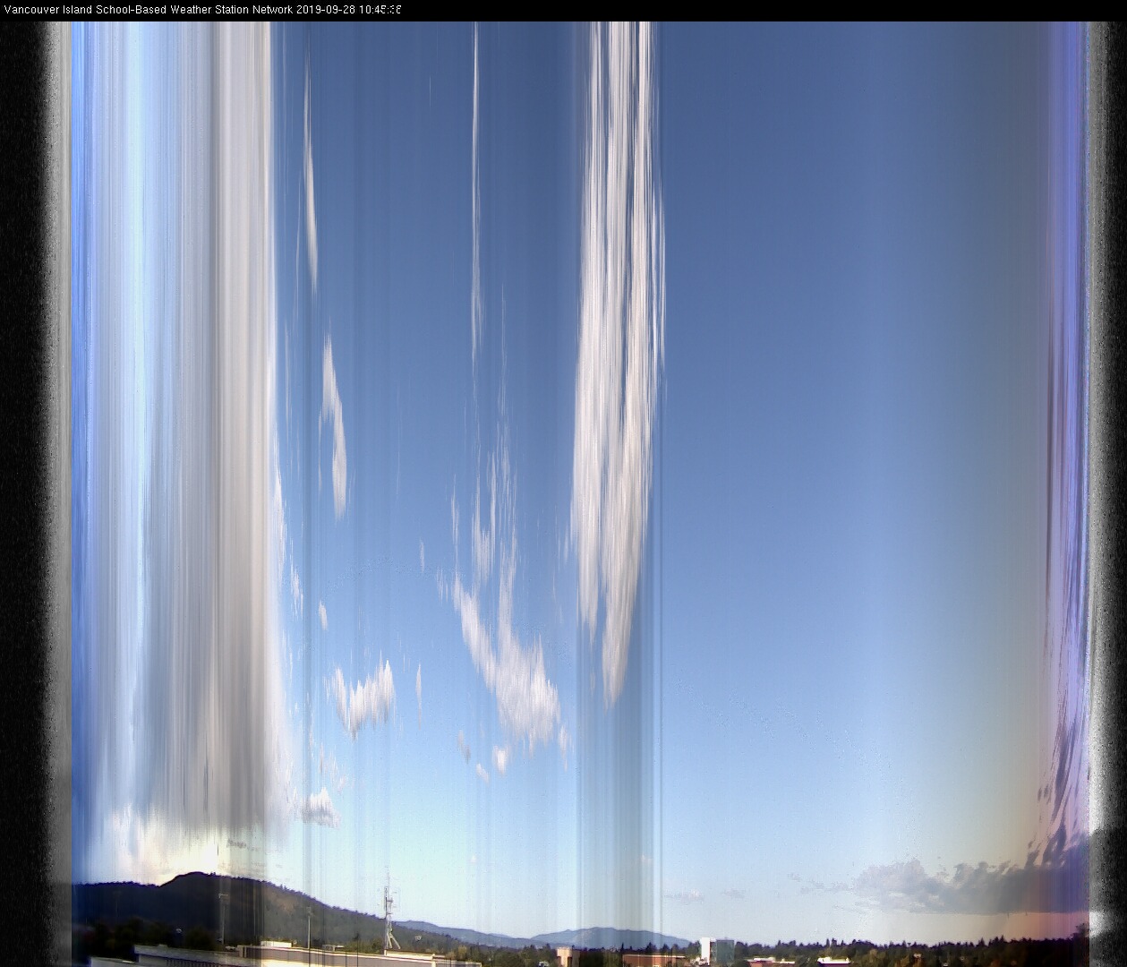image of the sky seen from UVic, each column of pixels is a different minute, keogram