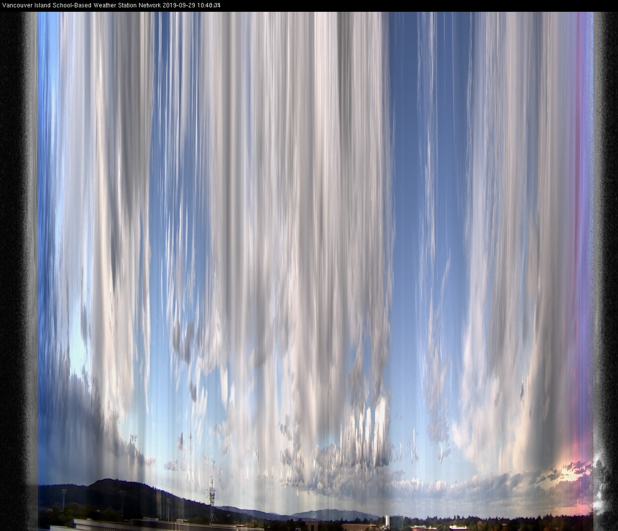 image of the sky seen from UVic, each column of pixels is a different minute, keogram
