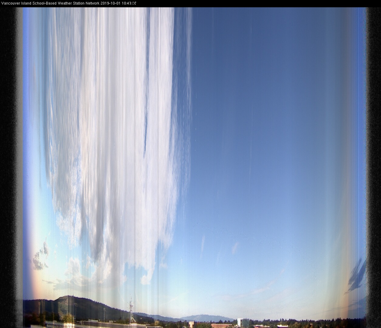 image of the sky seen from UVic, each column of pixels is a different minute, keogram