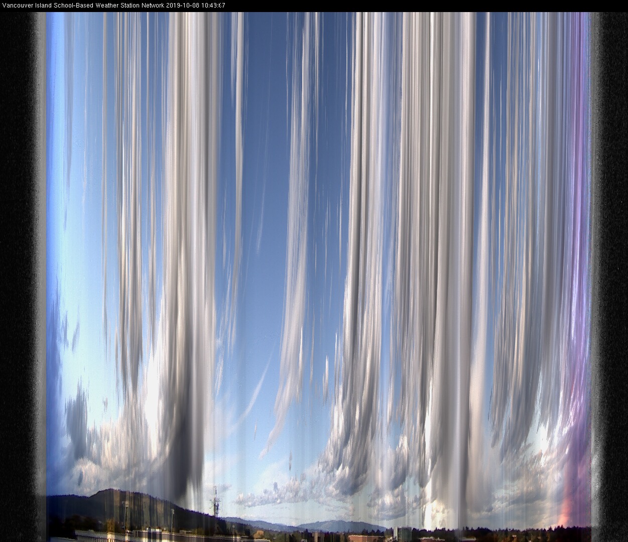 image of the sky seen from UVic, each column of pixels is a different minute, keogram