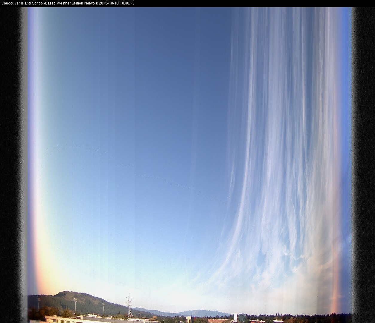 image of the sky seen from UVic, each column of pixels is a different minute, keogram