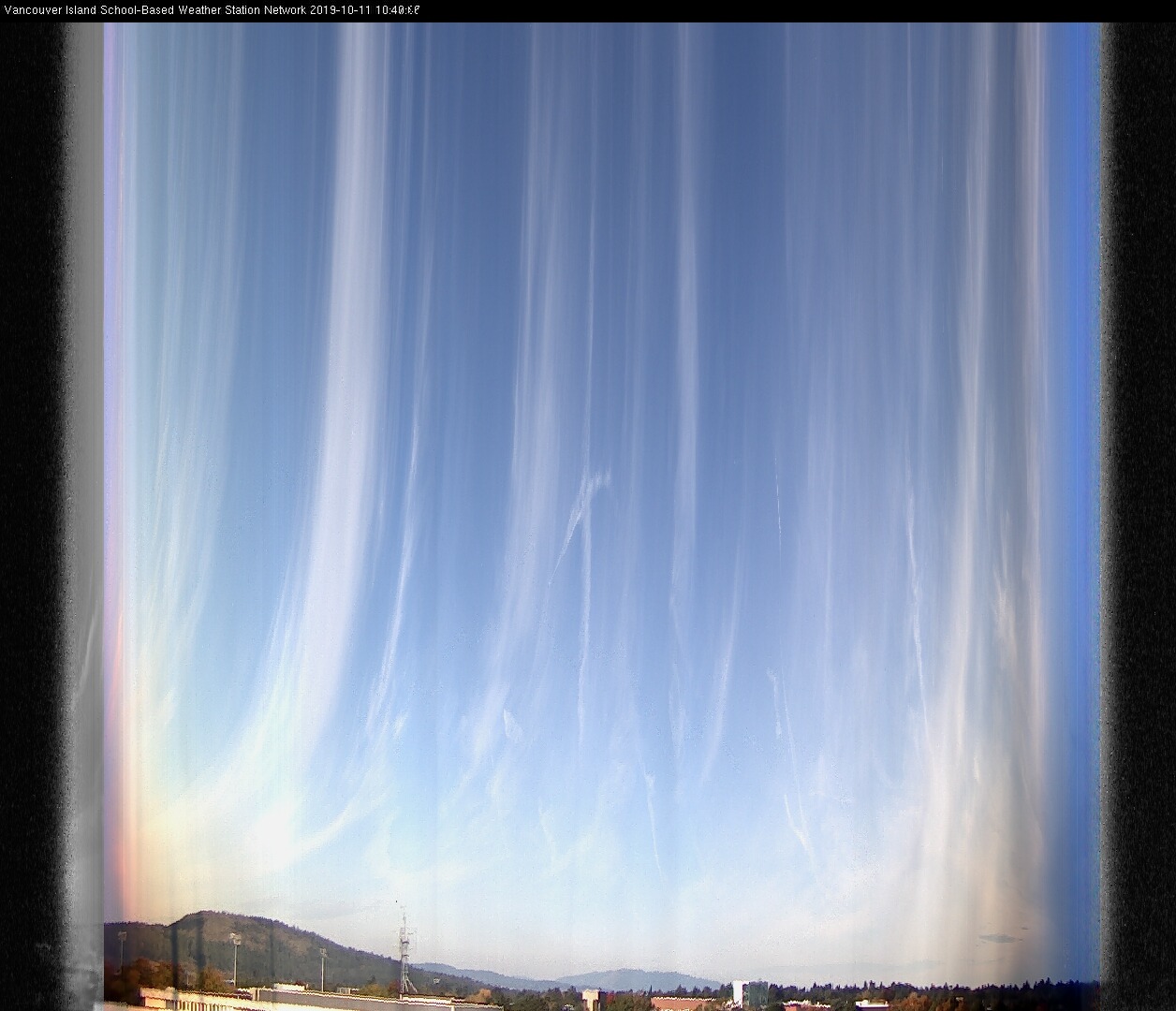 image of the sky seen from UVic, each column of pixels is a different minute, keogram