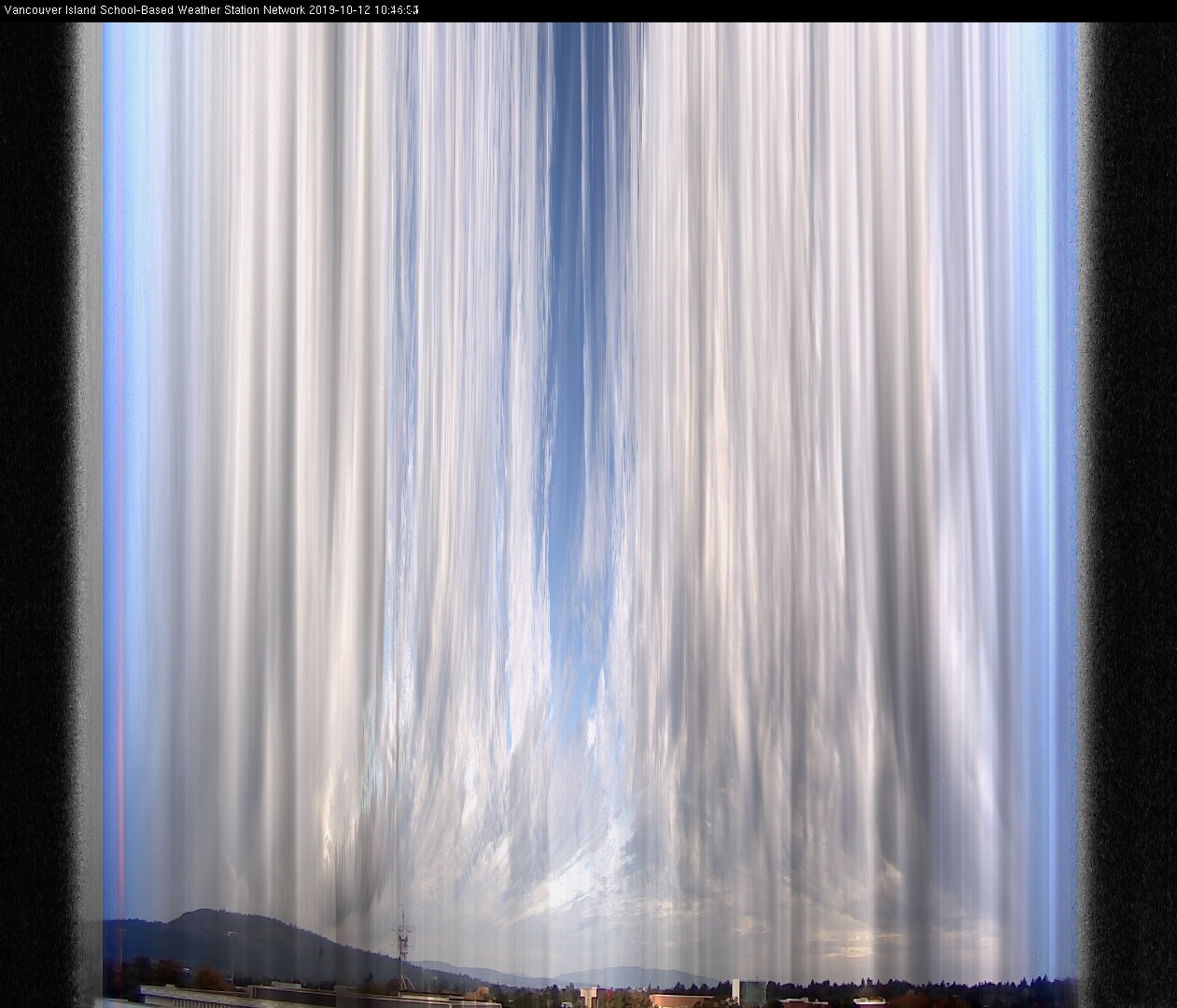 image of the sky seen from UVic, each column of pixels is a different minute, keogram