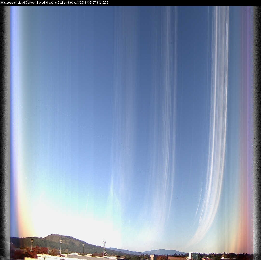 image of the sky seen from UVic, each column of pixels is a different minute, keogram