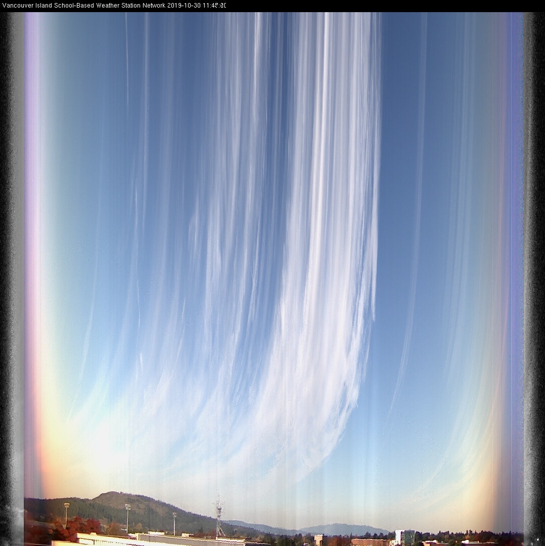 image of the sky seen from UVic, each column of pixels is a different minute, keogram
