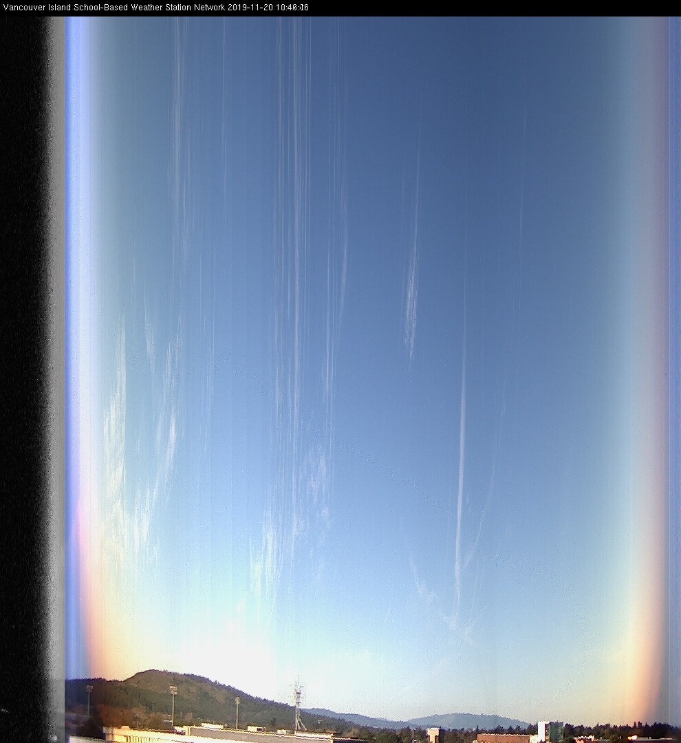 image of the sky seen from UVic, each column of pixels is a different minute, keogram