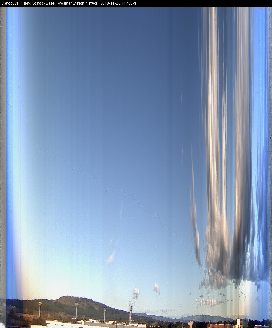 image of the sky seen from UVic, each column of pixels is a different minute, keogram