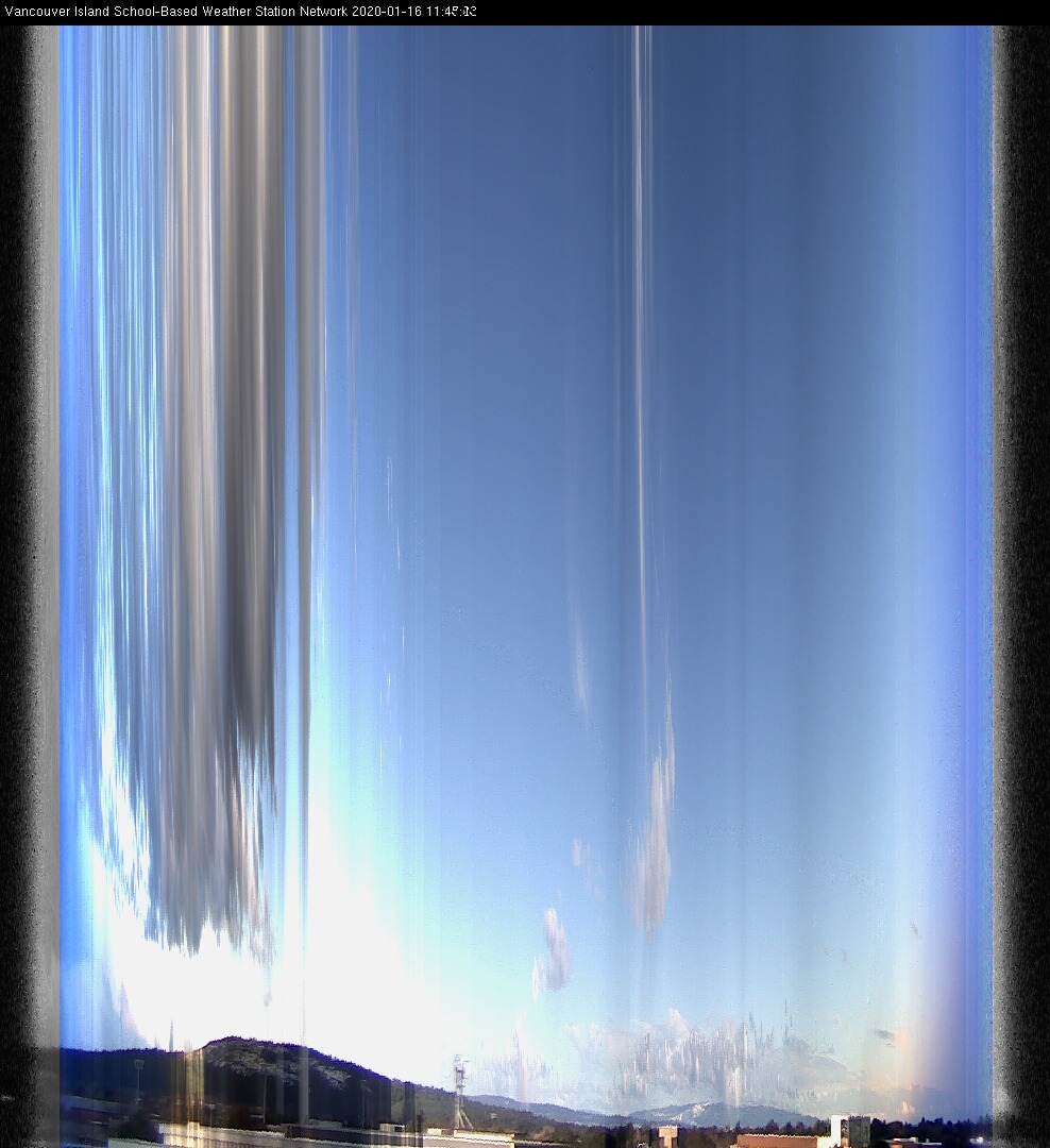 image of the sky seen from UVic, each column of pixels is a different minute, keogram