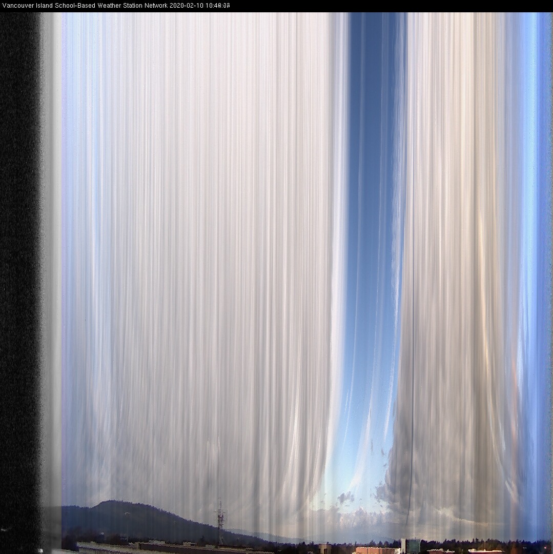 image of the sky seen from UVic, each column of pixels is a different minute, keogram