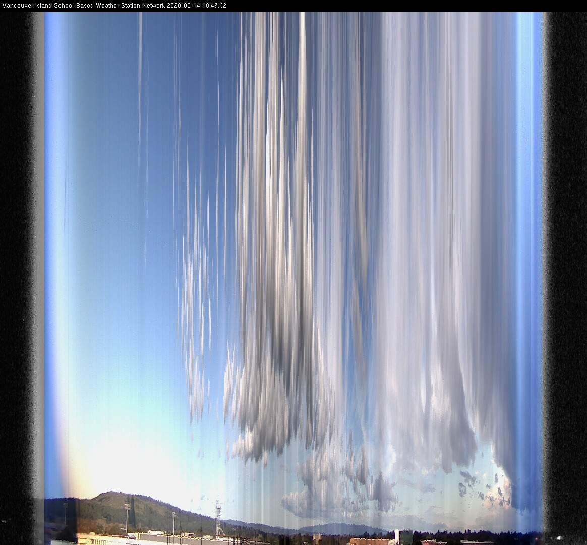 image of the sky seen from UVic, each column of pixels is a different minute, keogram