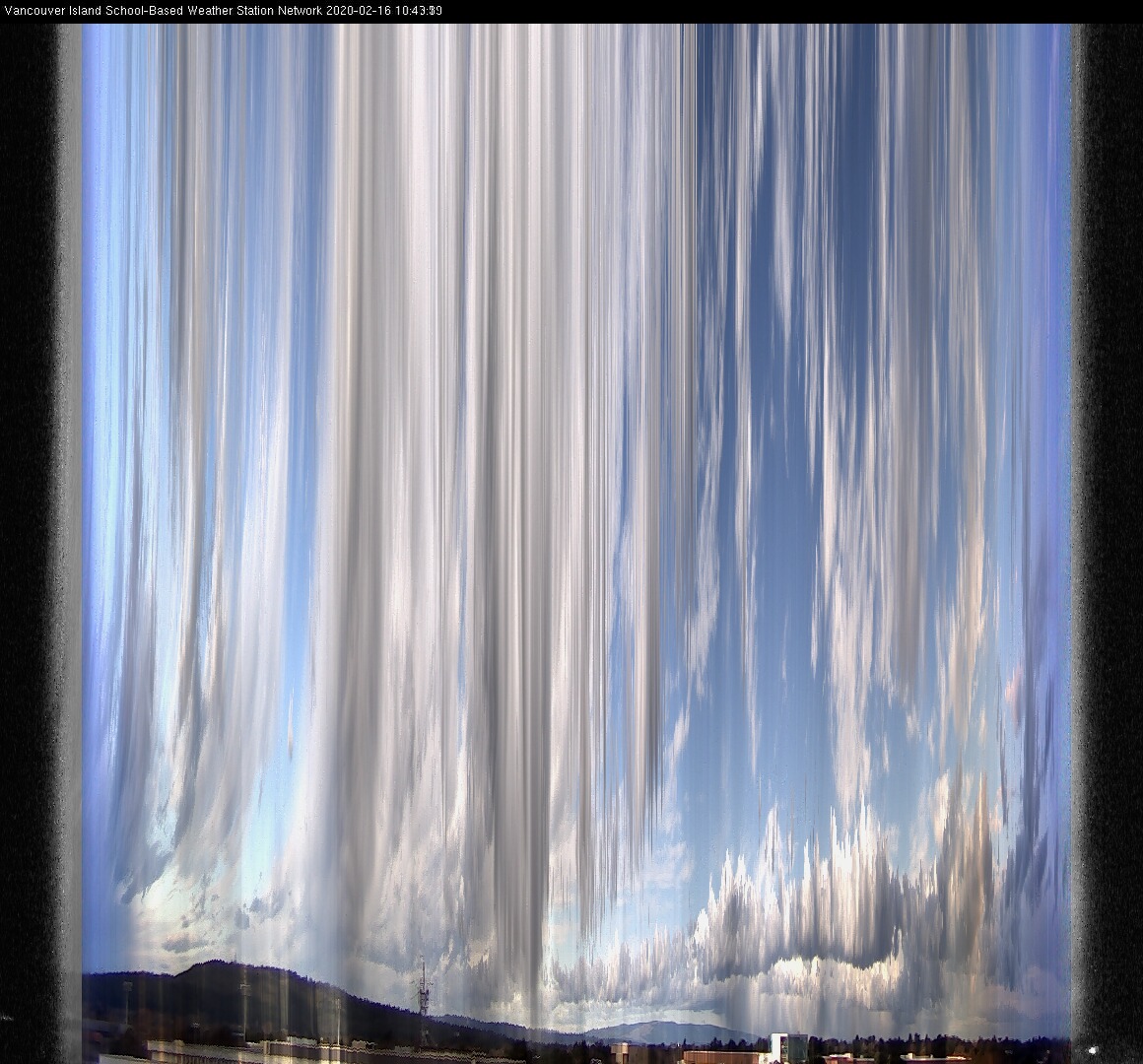 image of the sky seen from UVic, each column of pixels is a different minute, keogram