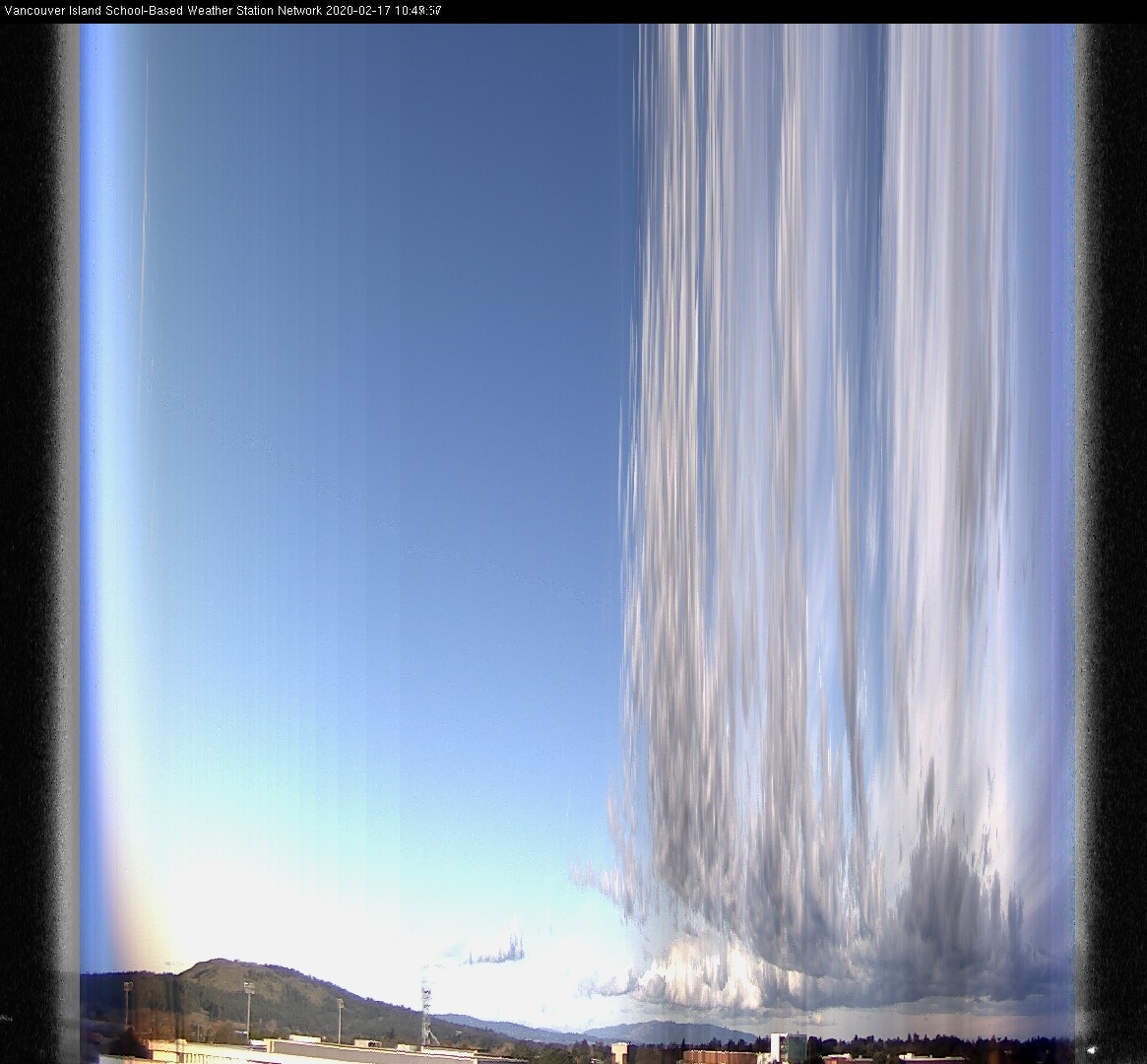 image of the sky seen from UVic, each column of pixels is a different minute, keogram