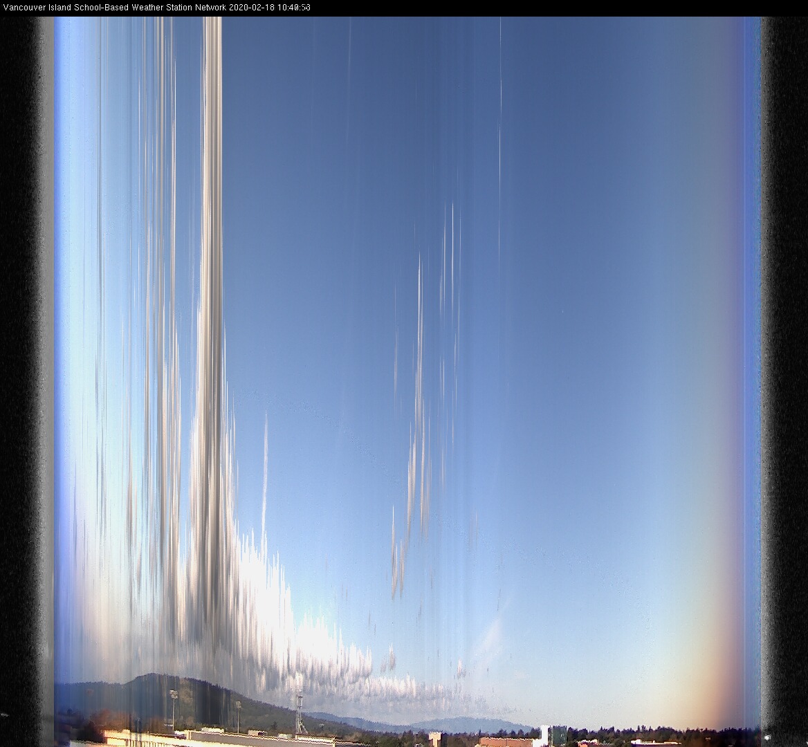 image of the sky seen from UVic, each column of pixels is a different minute, keogram