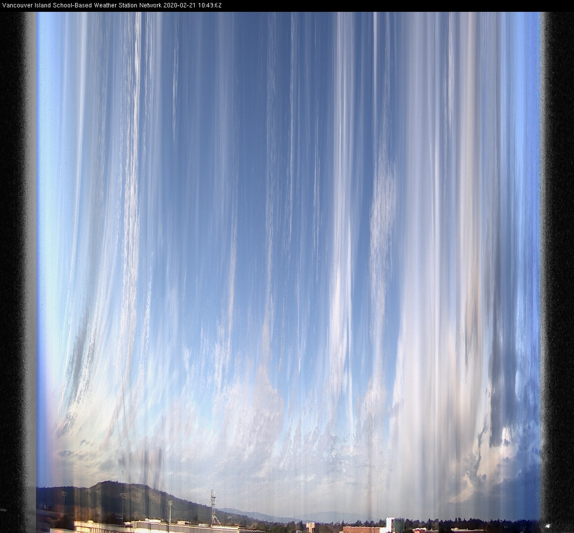 image of the sky seen from UVic, each column of pixels is a different minute, keogram