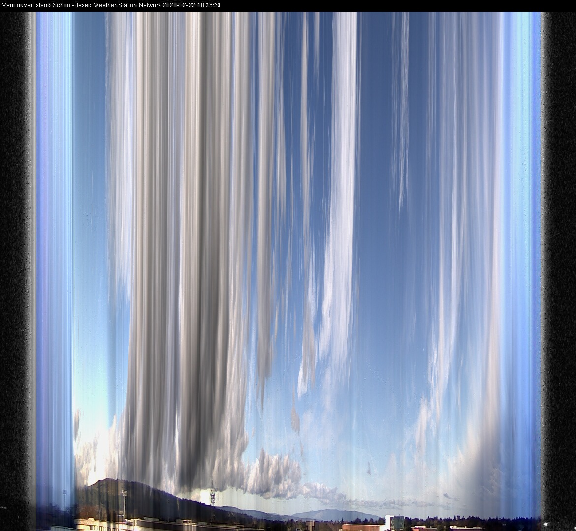 image of the sky seen from UVic, each column of pixels is a different minute, keogram