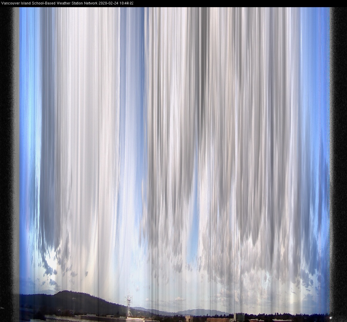 image of the sky seen from UVic, each column of pixels is a different minute, keogram