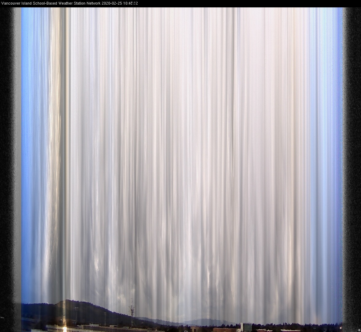 image of the sky seen from UVic, each column of pixels is a different minute, keogram