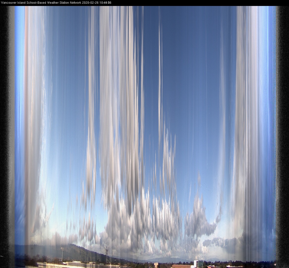 image of the sky seen from UVic, each column of pixels is a different minute, keogram
