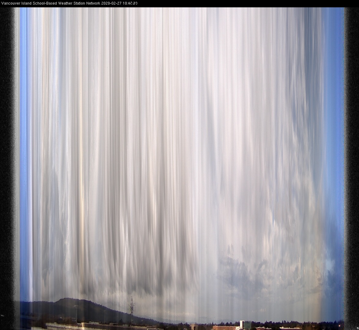 image of the sky seen from UVic, each column of pixels is a different minute, keogram