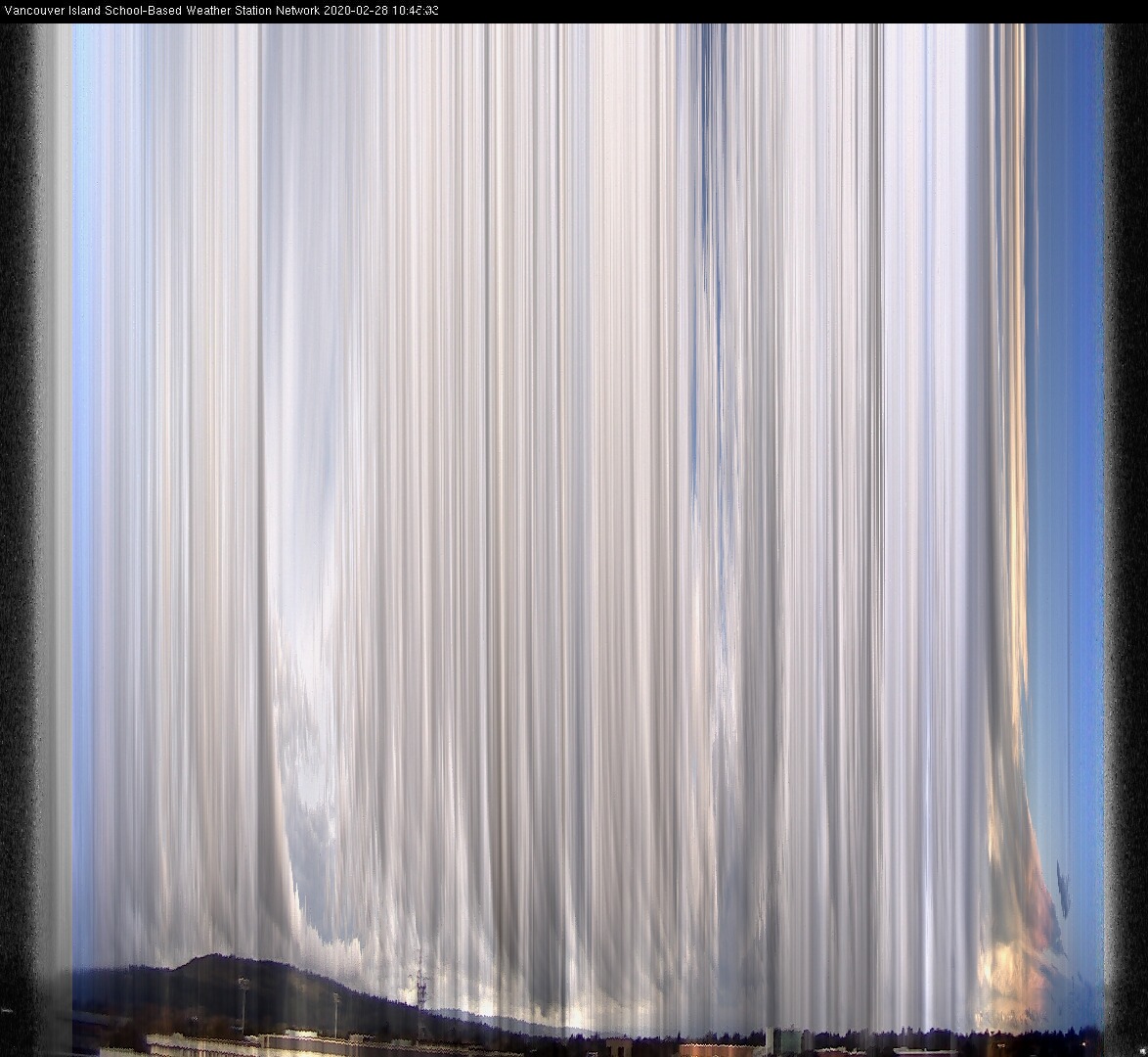 image of the sky seen from UVic, each column of pixels is a different minute, keogram