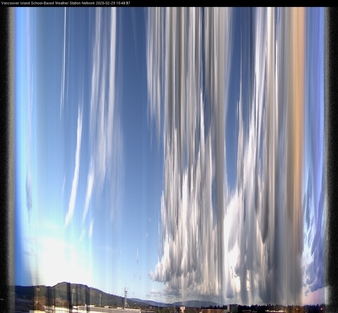 image of the sky seen from UVic, each column of pixels is a different minute, keogram