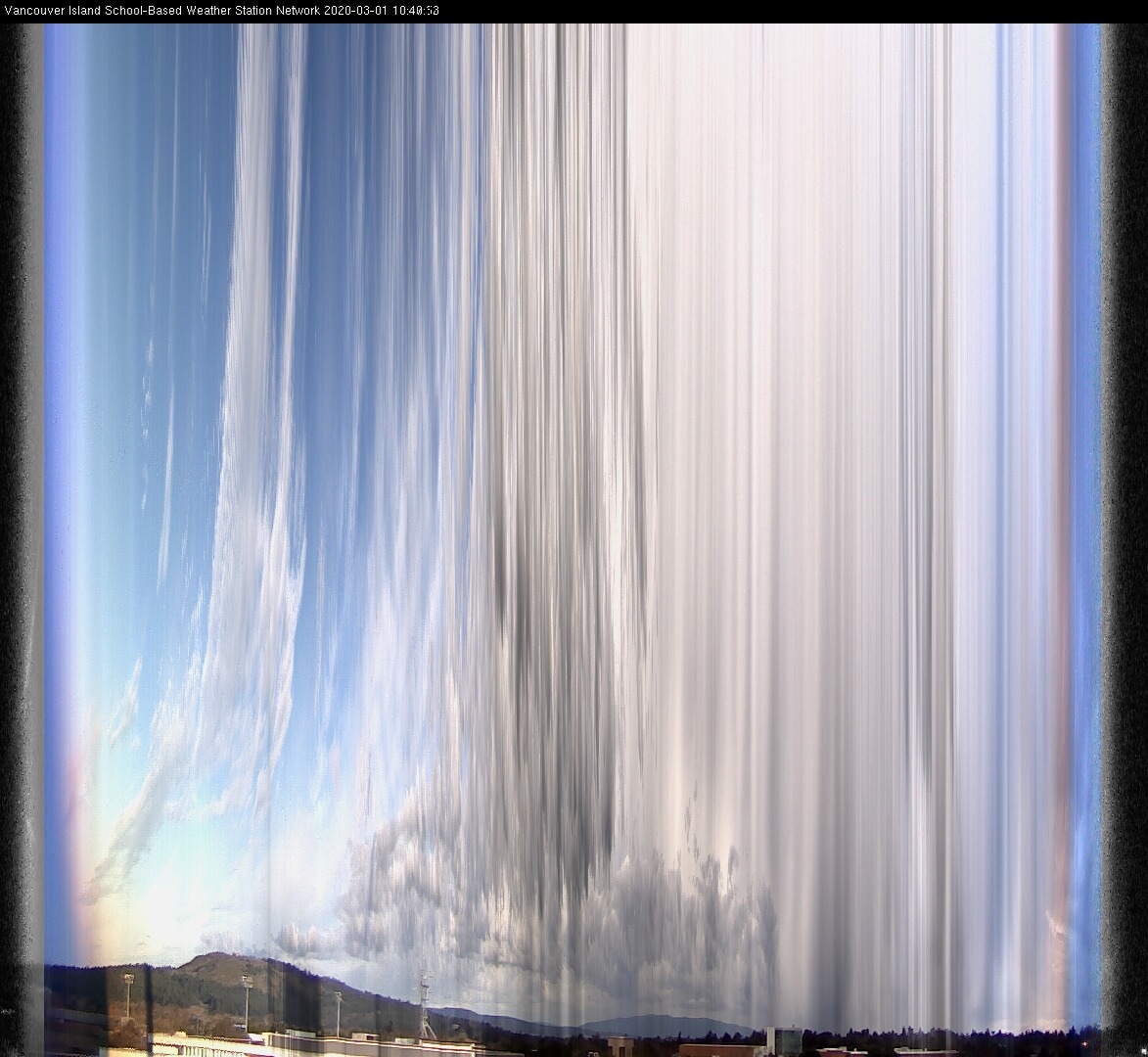 image of the sky seen from UVic, each column of pixels is a different minute, keogram