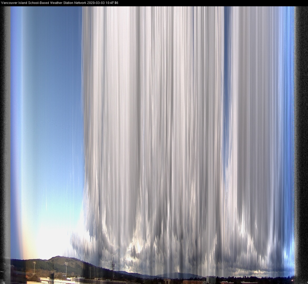 image of the sky seen from UVic, each column of pixels is a different minute, keogram