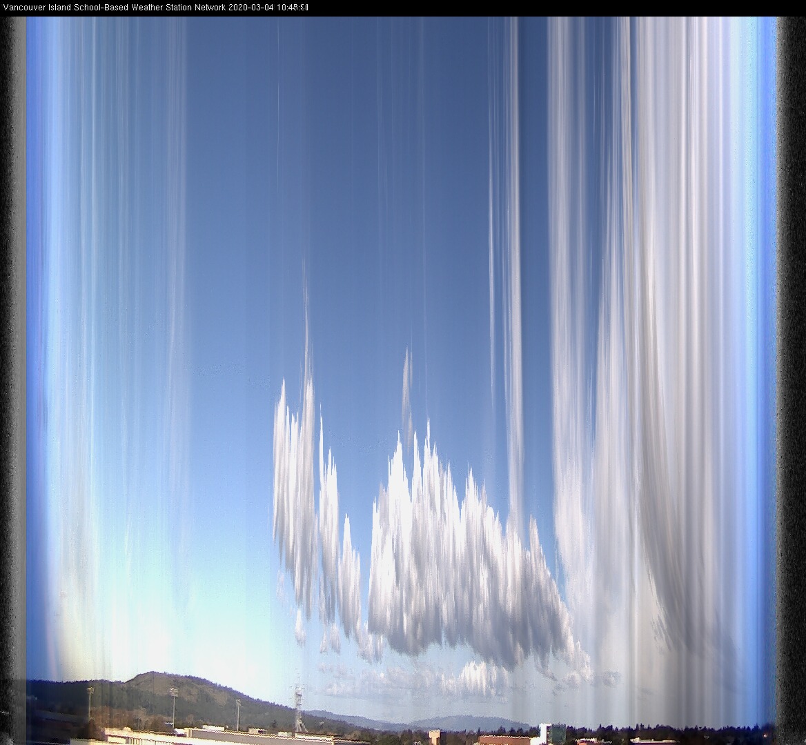 image of the sky seen from UVic, each column of pixels is a different minute, keogram