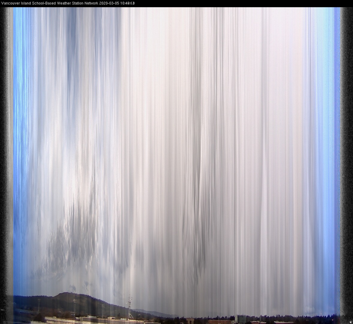 image of the sky seen from UVic, each column of pixels is a different minute, keogram