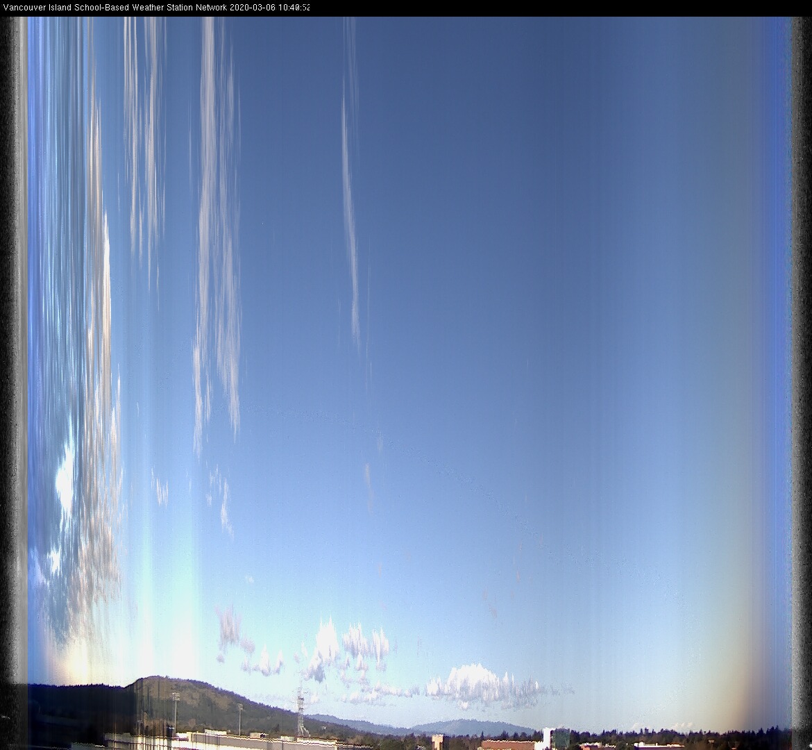 image of the sky seen from UVic, each column of pixels is a different minute, keogram