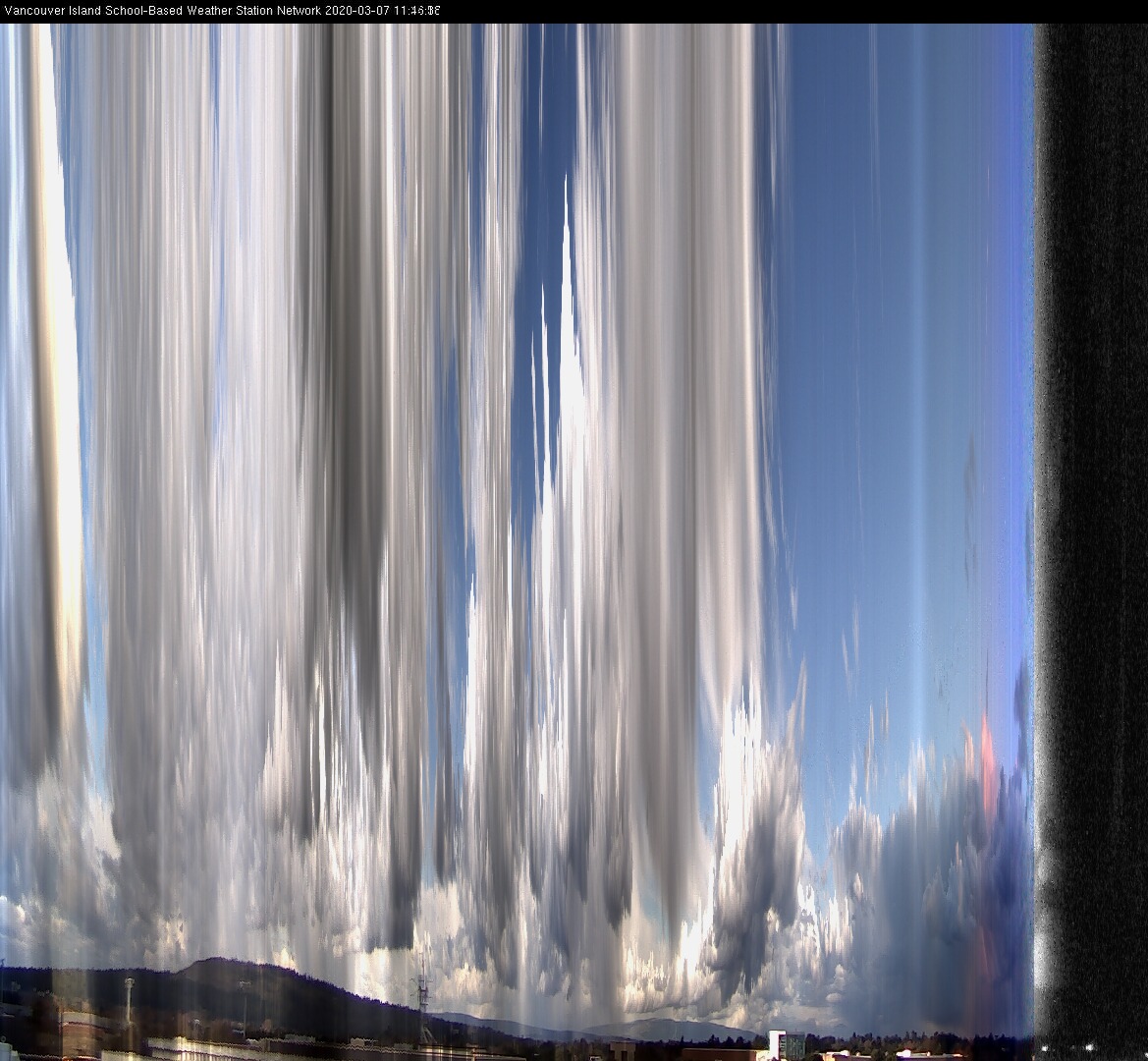 image of the sky seen from UVic, each column of pixels is a different minute, keogram