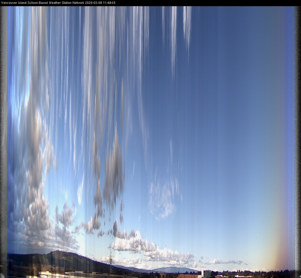 image of the sky seen from UVic, each column of pixels is a different minute, keogram