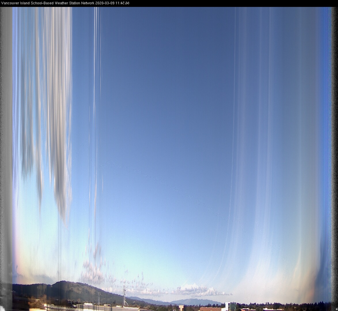 image of the sky seen from UVic, each column of pixels is a different minute, keogram
