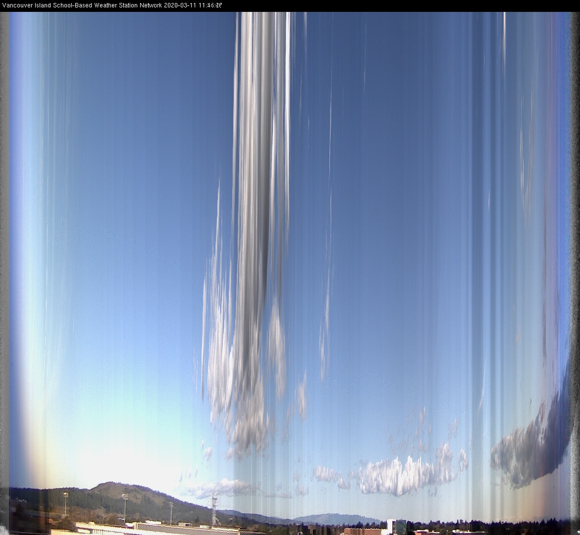 image of the sky seen from UVic, each column of pixels is a different minute, keogram