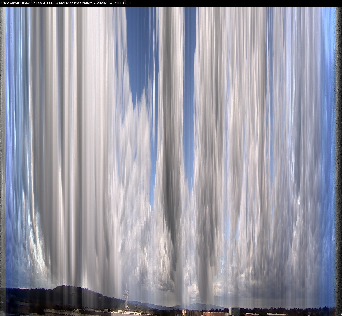 image of the sky seen from UVic, each column of pixels is a different minute, keogram