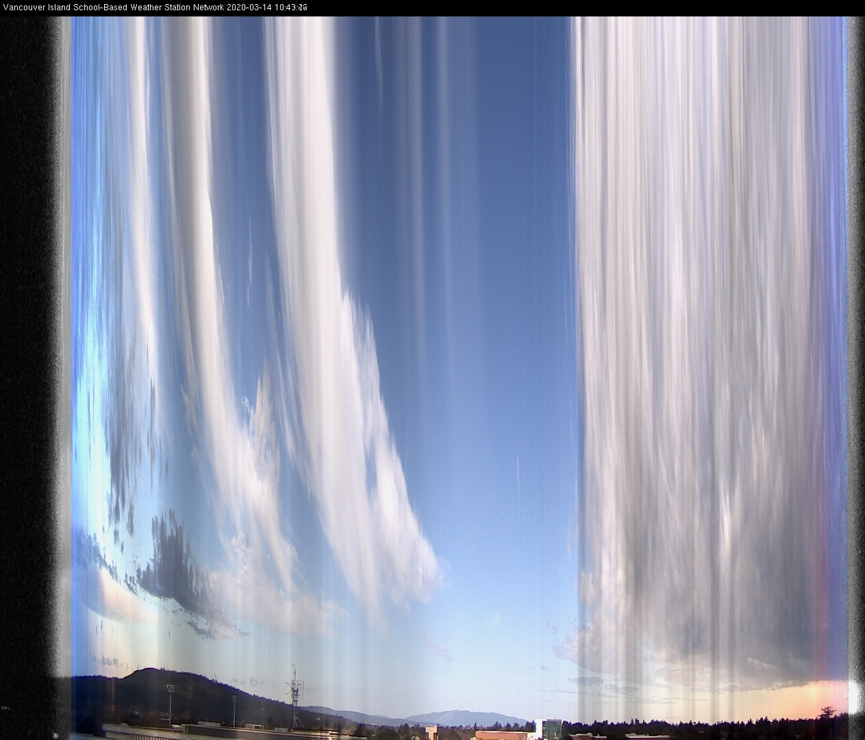 image of the sky seen from UVic, each column of pixels is a different minute, keogram