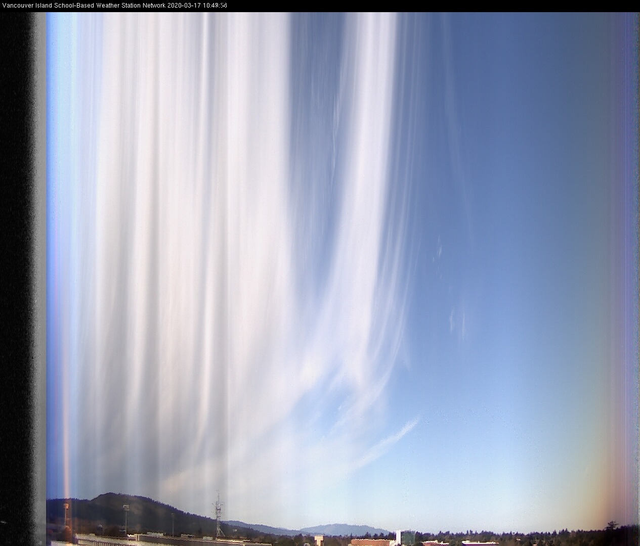 image of the sky seen from UVic, each column of pixels is a different minute, keogram