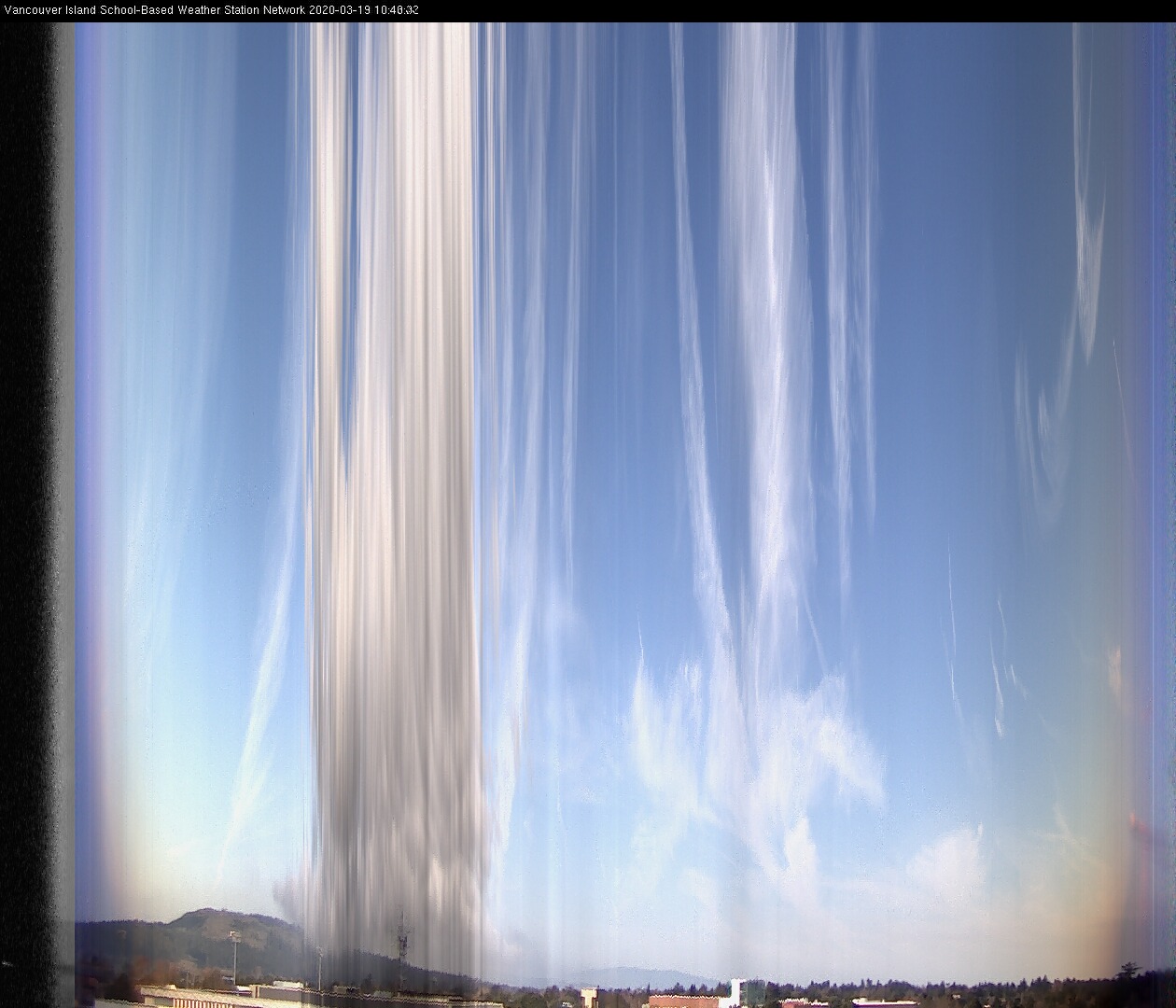 image of the sky seen from UVic, each column of pixels is a different minute, keogram