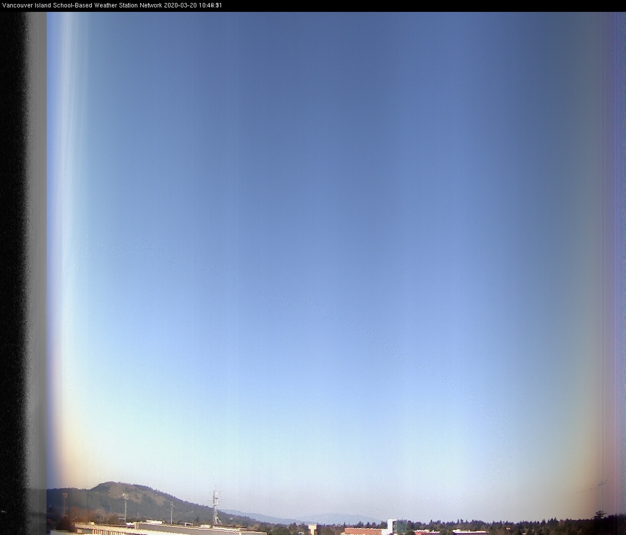 image of the sky seen from UVic, each column of pixels is a different minute, keogram