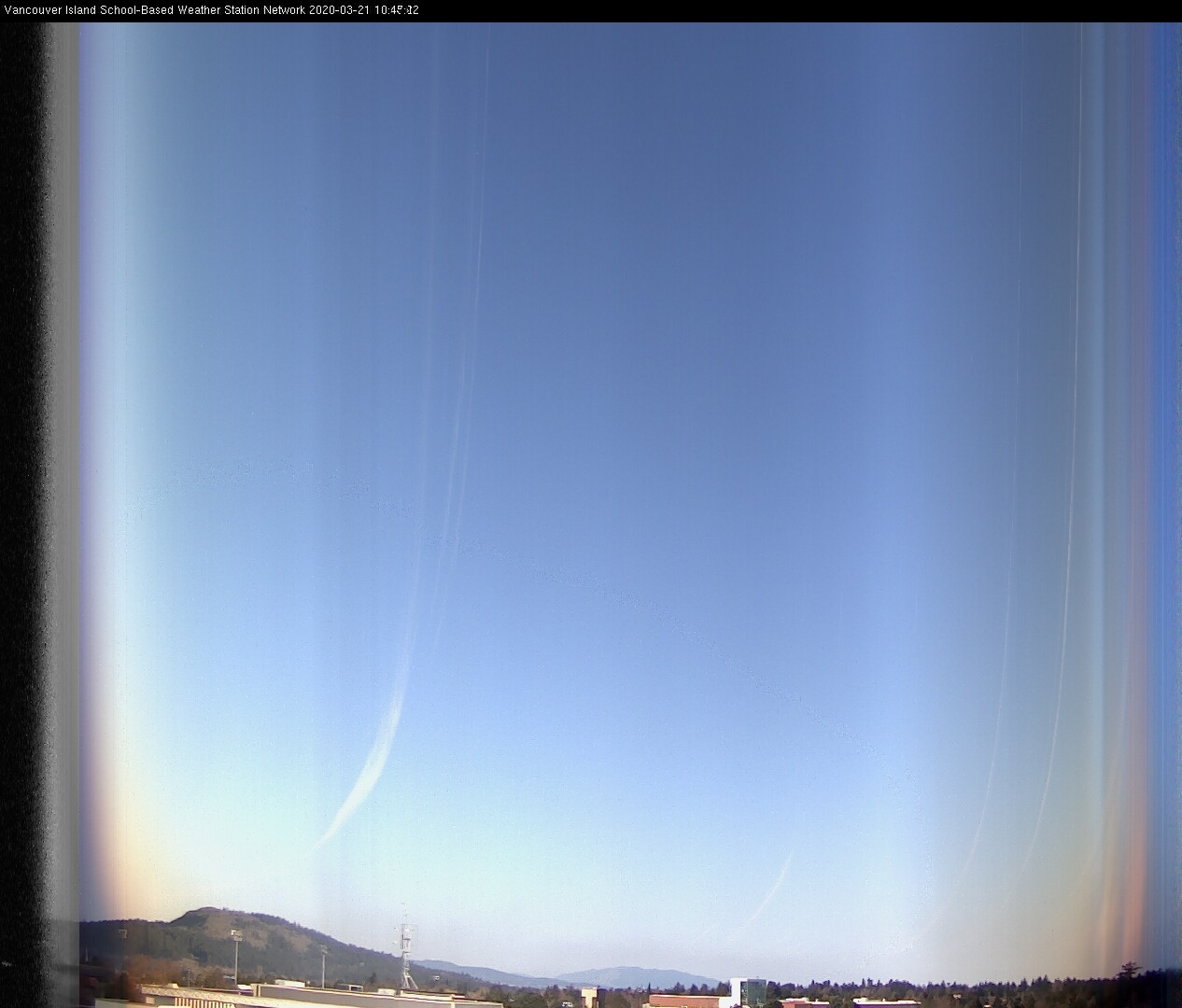 image of the sky seen from UVic, each column of pixels is a different minute, keogram
